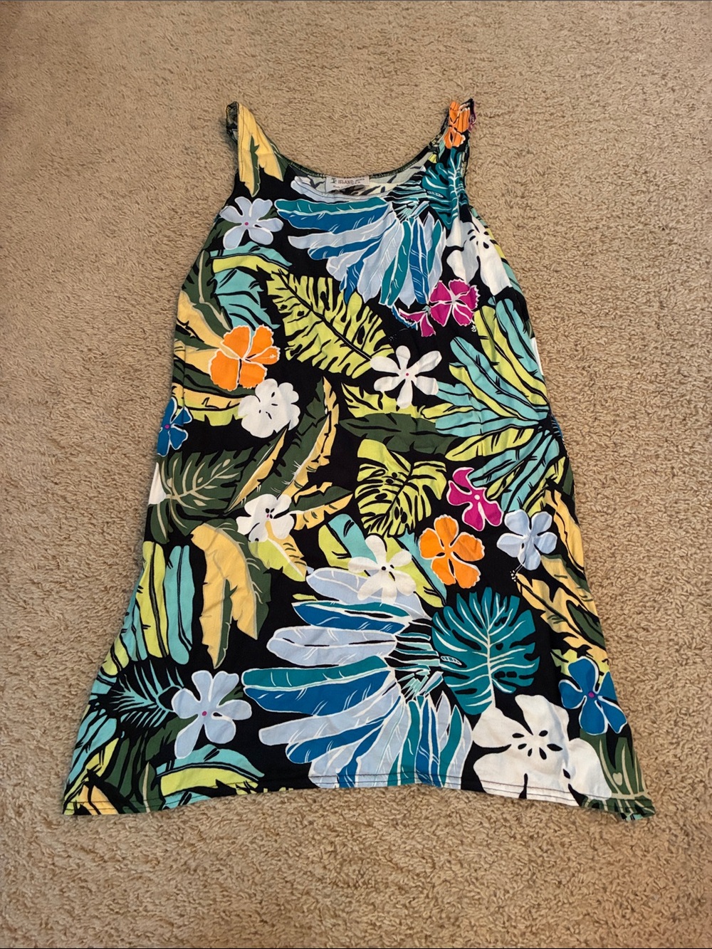 Island Girl Tropical Floral Tank Top Dress - Black Multi